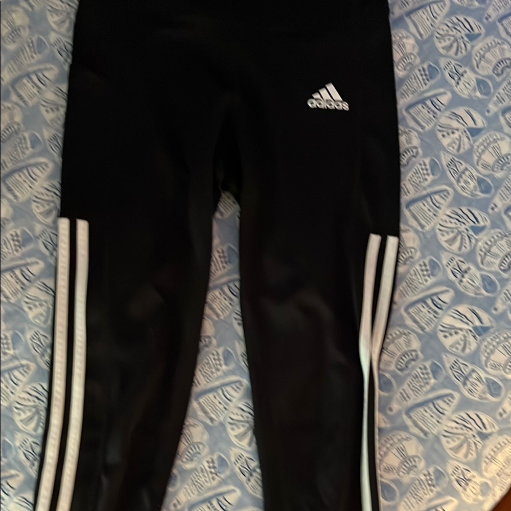 Adidas Black and White Leggings with Iconic Three-Stripe Design